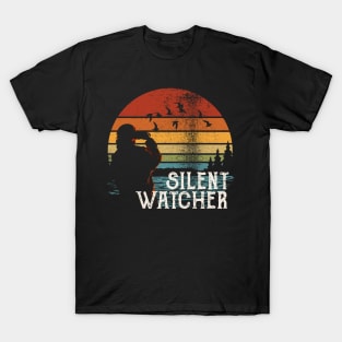 Silent Watcher Vintage Sunset Birdwatching T-Shirt